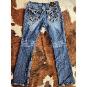 Miss Me Signature Boot Embellished Jeans Womens 32x34 Flap Pockets Bling Y2K USA